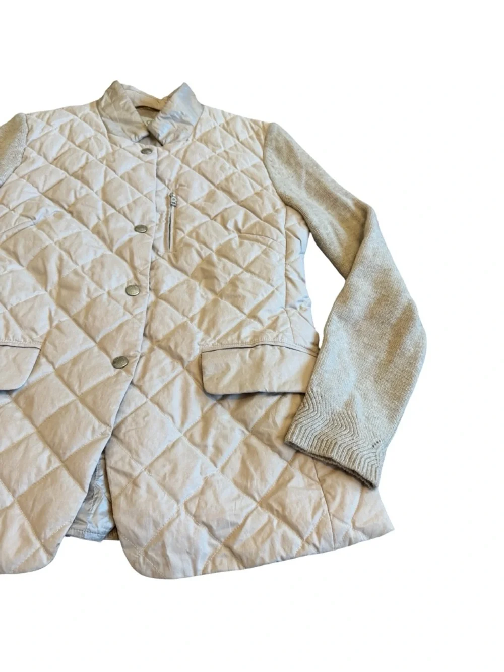 Bogner Down Filled Diamond Quilted Jacket Wool Sleeves Sweater Size 8 Women's